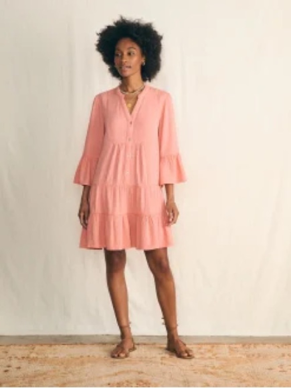 Faherty Dream Cotton Gauze Kasey Dress in Coral(pinkish), Medium